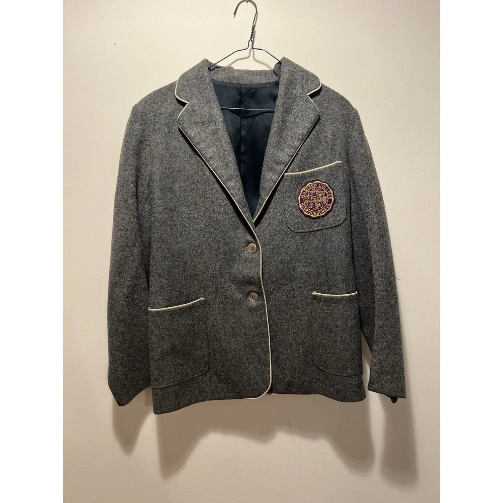 Madison College Gray Wool Collegiate Blazer S Regular Fit Patch Piped Trim